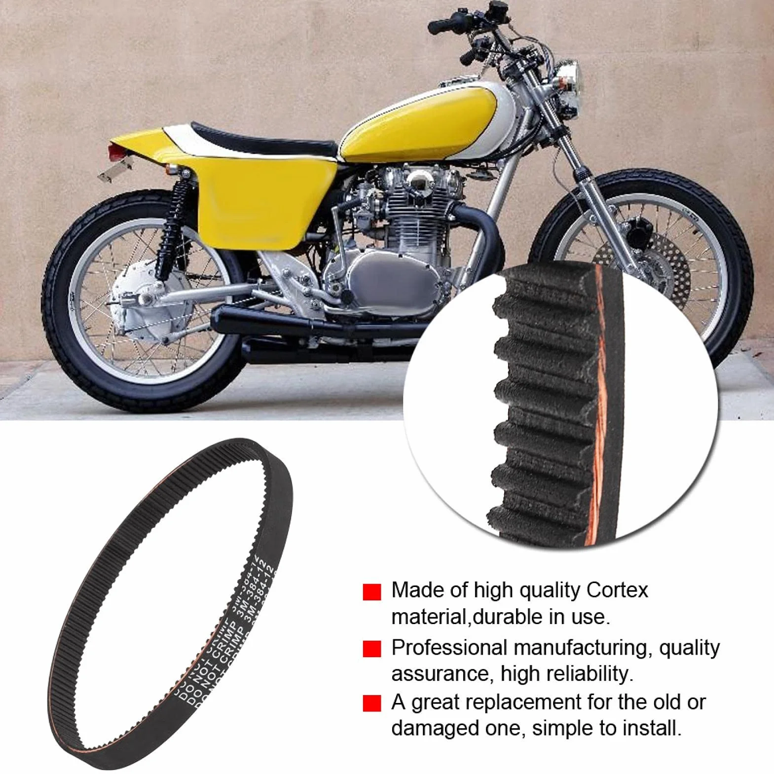 3M-384-12 Wzmocniony pasek napędowy sprzęgła, Yuecoom Premium Starter Generator Wymiana paska Zsynchronizowany pasek napędowy Akcesoria motocyklowe (czarny)