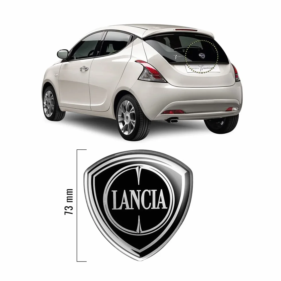 Lancia 21265 oficjalne logo naklejki 3D na Ypsilon, tył, czarny, 71 x 73 mm