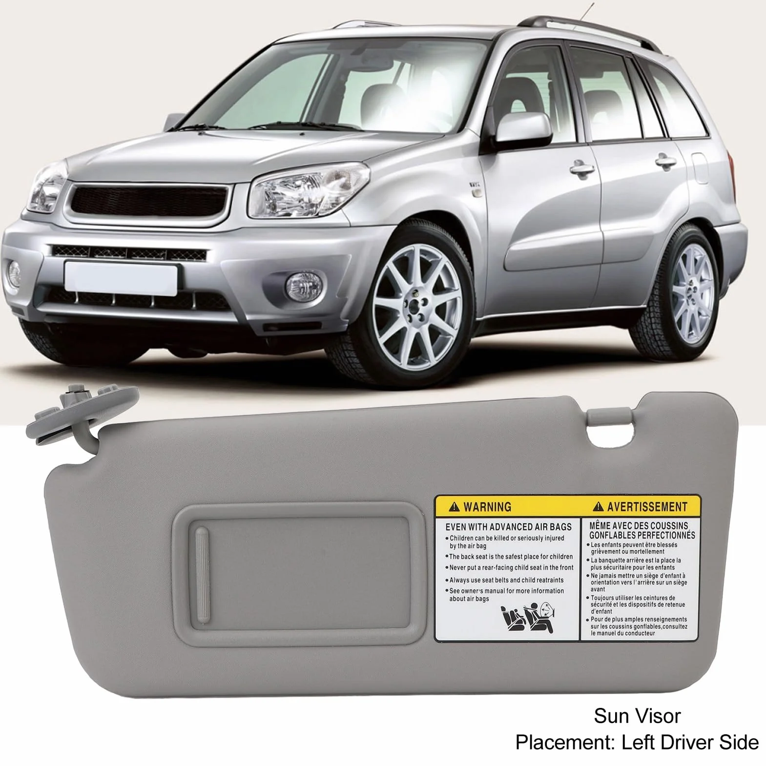 Auto Szara Lewa Osłona Przeciwsłoneczna Po Stronie Kierowcy dla RAV4 2004 do 2005, 74320 42420 B0 Osłona Przeciwsłoneczna z Lusterkiem do Makijażu do Samochodu RAV4 2004 do 2005
