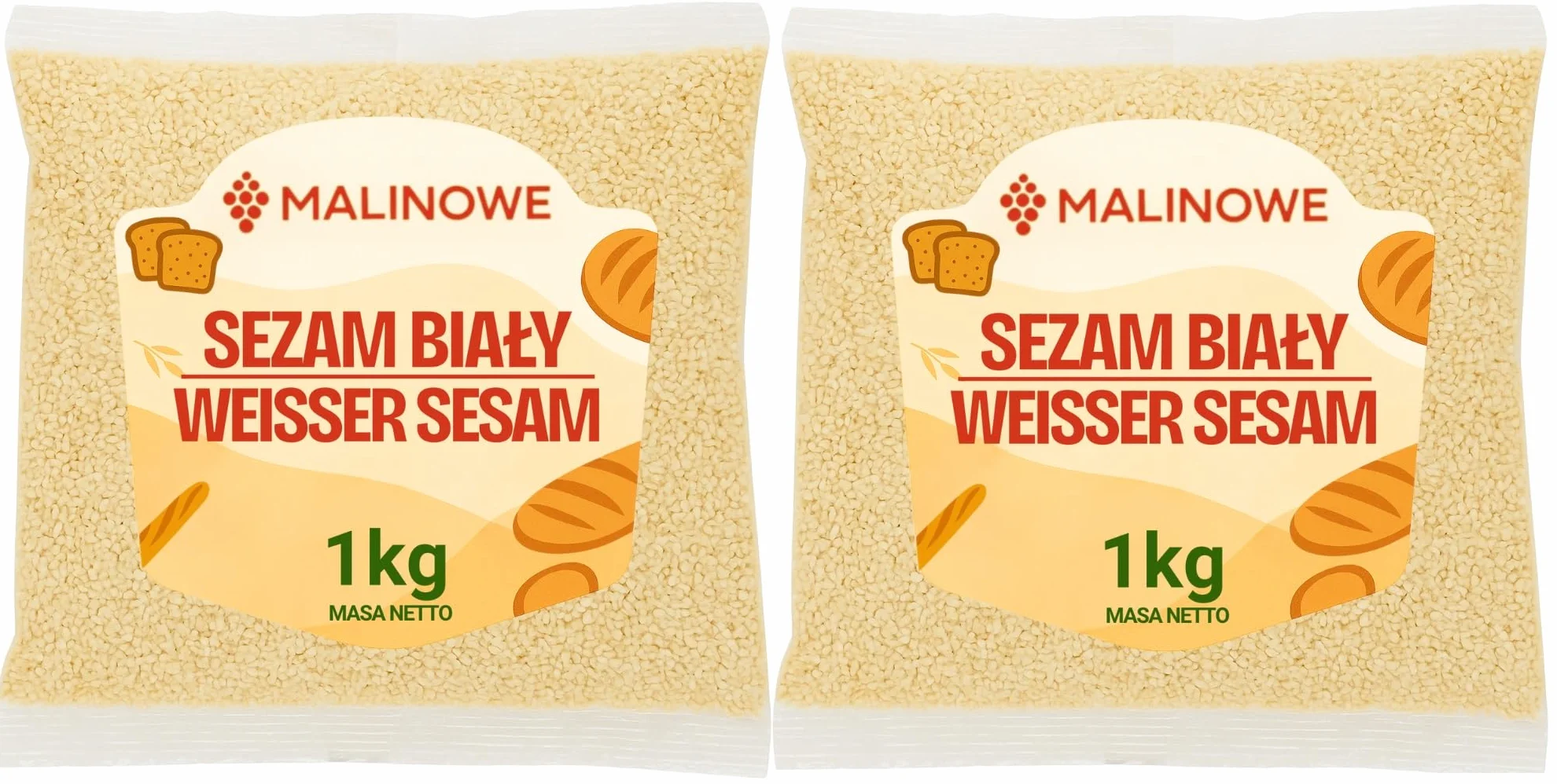 Malinowe SEZAM BIAŁY 2x1kg Łuskany Ziarno Zestaw