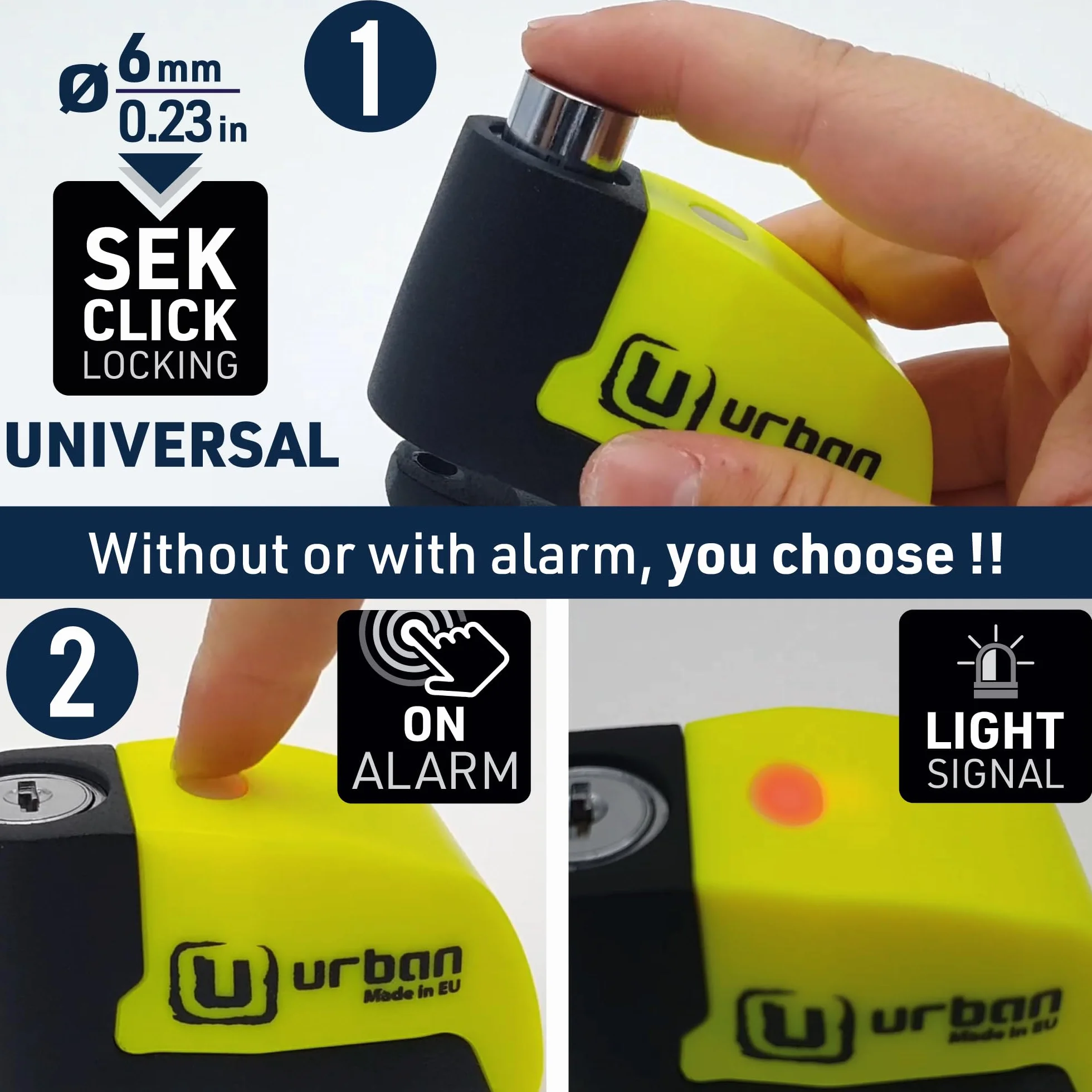 Urban UR6 Blokada Dysku z Alarmem Motocyklowy Alarm Przeciwkradzieżowy 120 dB, 6 mm