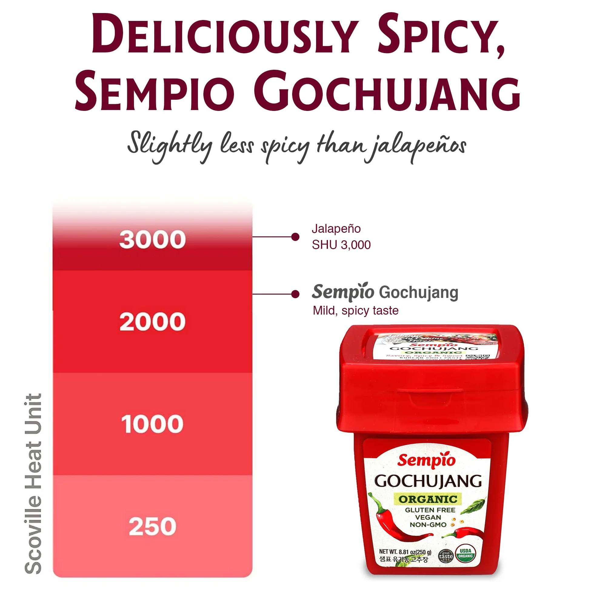 Gochujang Pasta organica de soja con chile Coreano de Sempio - Pasta Picante Sin Gluten, Vegano, Non-GMO 250g