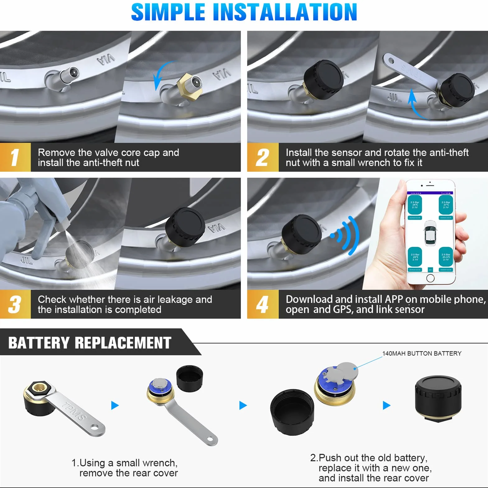 Monitor CiśNienia w Oponach, System Monitorowania CiśNienia w Oponach TPMS 4 Czujniki ZewnęTrzne WyśWietlacz Temperatury w Czasie Rzeczywistym CiśNienie 0 do 100PSI dla Przyczepy RV Samochodu