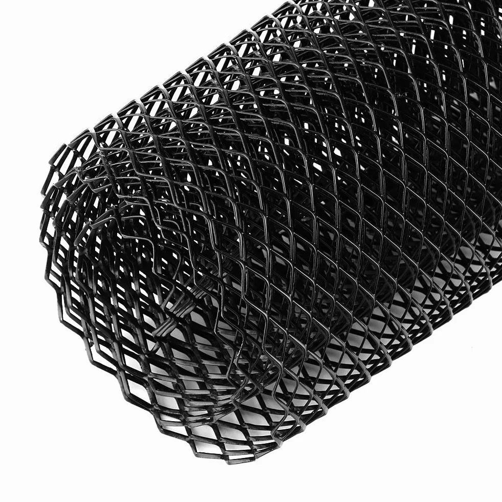 Esenlong Aluminiowa kratka siatkowa, otwór 8 x 16 mm, uniwersalna kratka do wyścigów samochodowych, siatka siatkowa, zderzak, rombowy grill, czarna (100 x 33 cm)