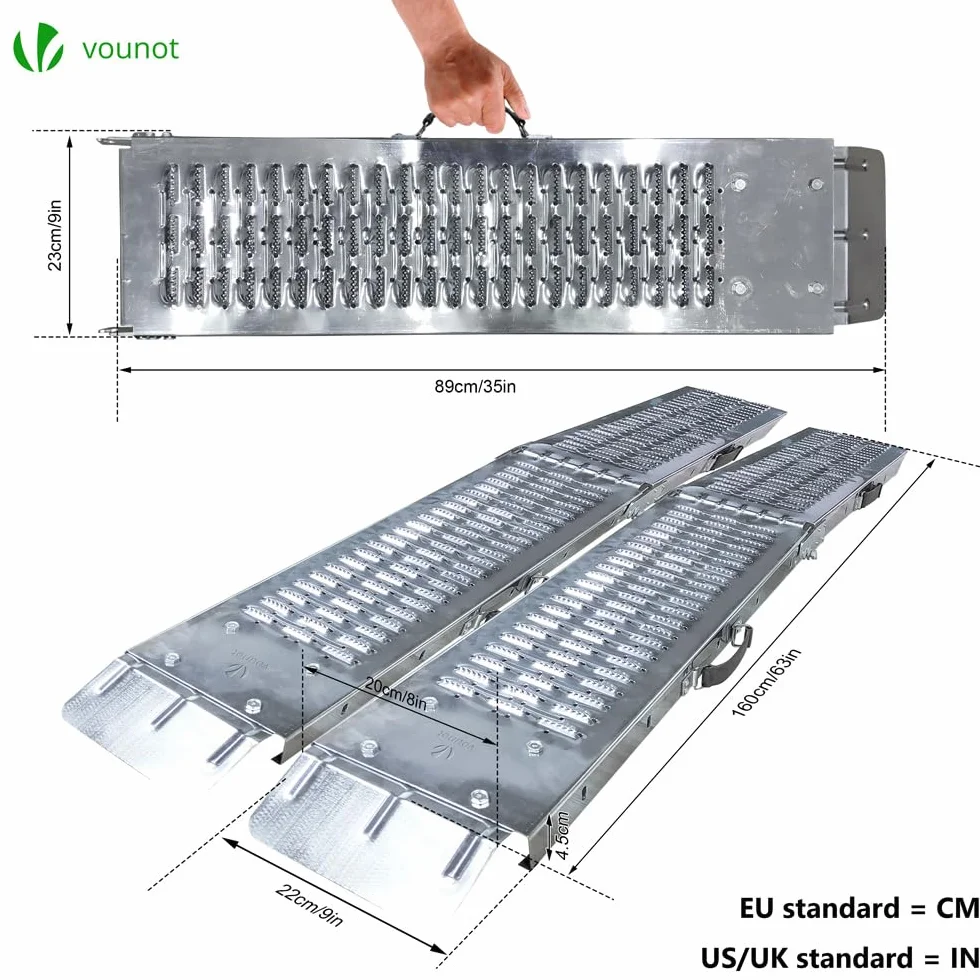 VOUNOT 2 x składana rampa najazdowa, rampa do ładowania maks. 400 kg, rampa składana do motocykli, przyczep, kosiarek, traktorów, trawników, 160 x 22,5 x 4,5 cm