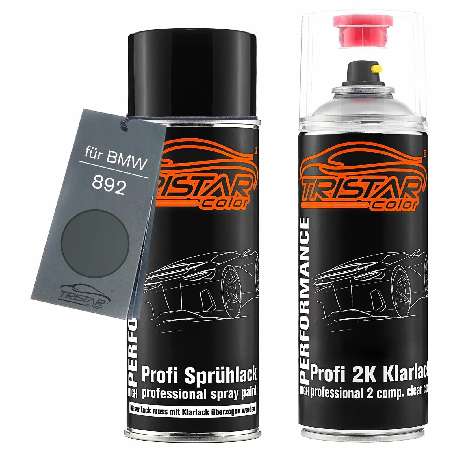 TRISTARcolor Lakier samochodowy Zestaw puszek z lakierem w sprayu 2K dla BMW 892 Titangrau Metallic Lakier bazowy 2 komponenty Lakier bezbarwny w sprayu