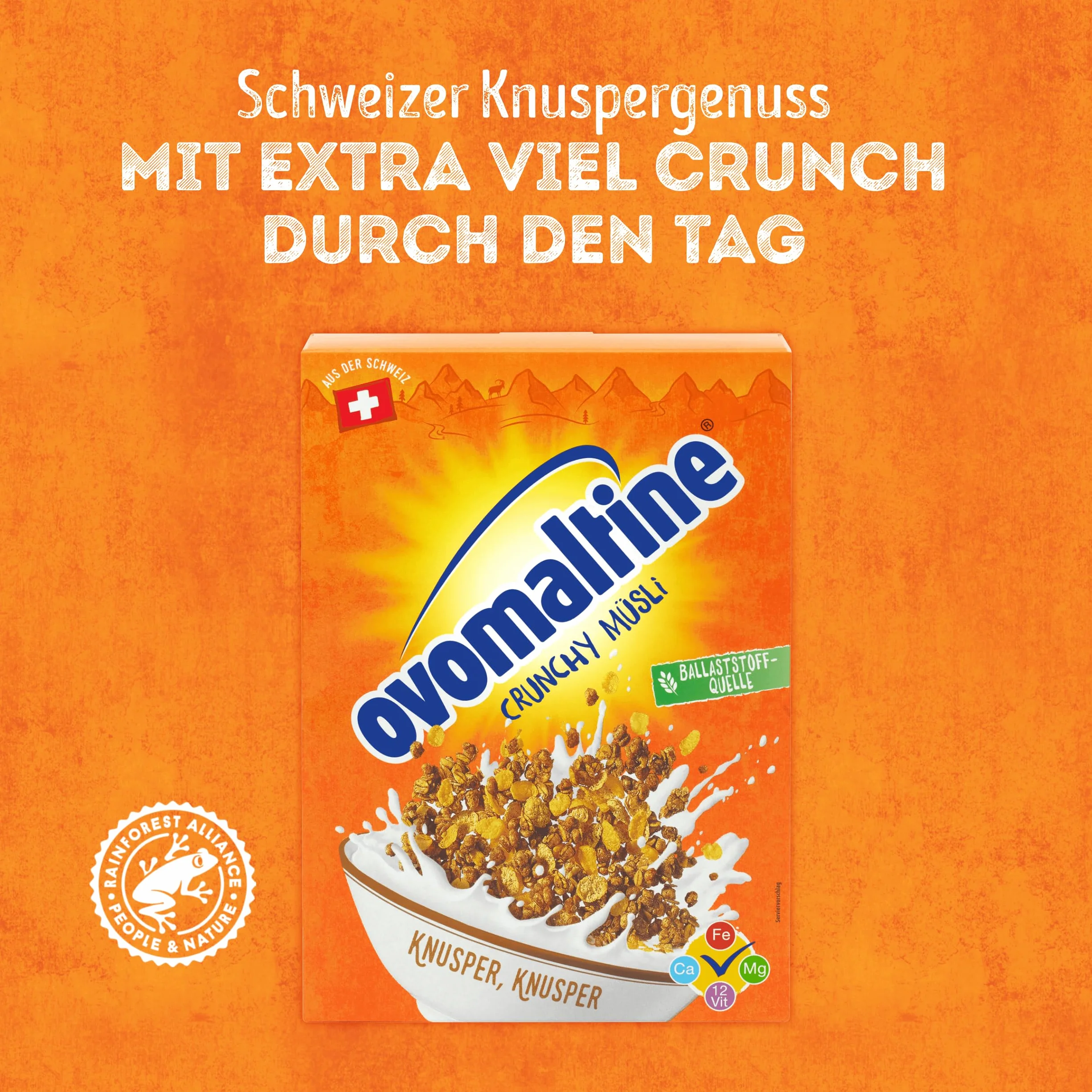 Ovomaltine Crunchy musli czekoladowe chrupiące zboże owomaltina witaminy błonnik minerały 450 g