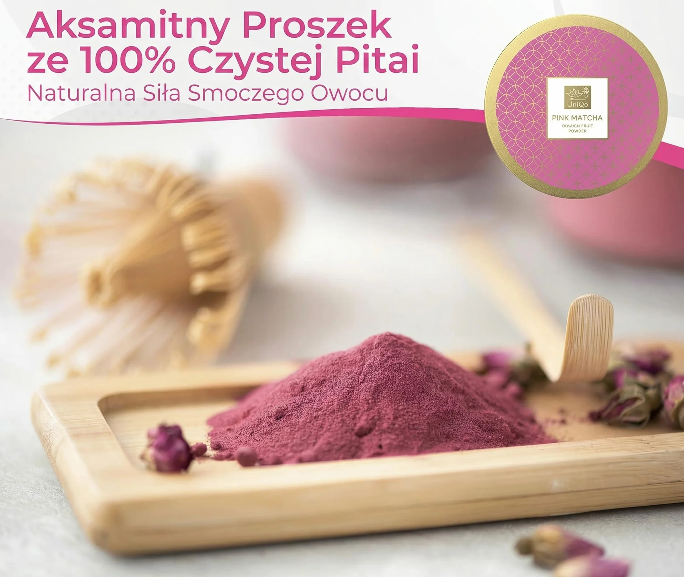 Tea Uniqo Pink Matcha – matcha w proszku ze smoczego owocu (pitai), opakowanie 200 g