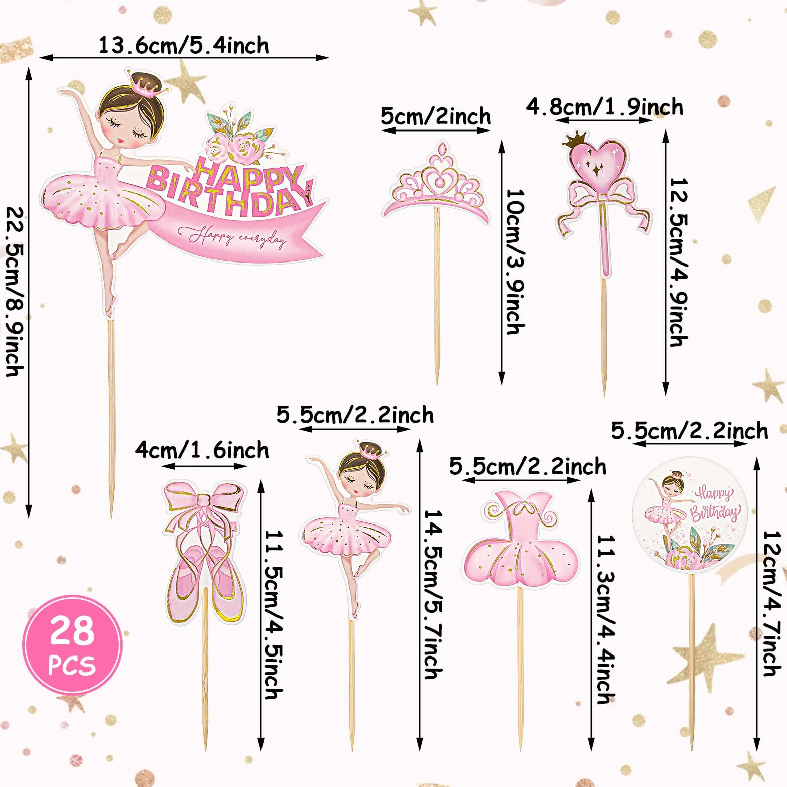 28 sztuk baleriny, toppery na tort, balerina, babeczki, baleriny, dekoracje na przyjęcie urodzinowe, artykuły na balet, na baby shower, urodziny, przyjęcie, dekoracje na tort, 28 szt