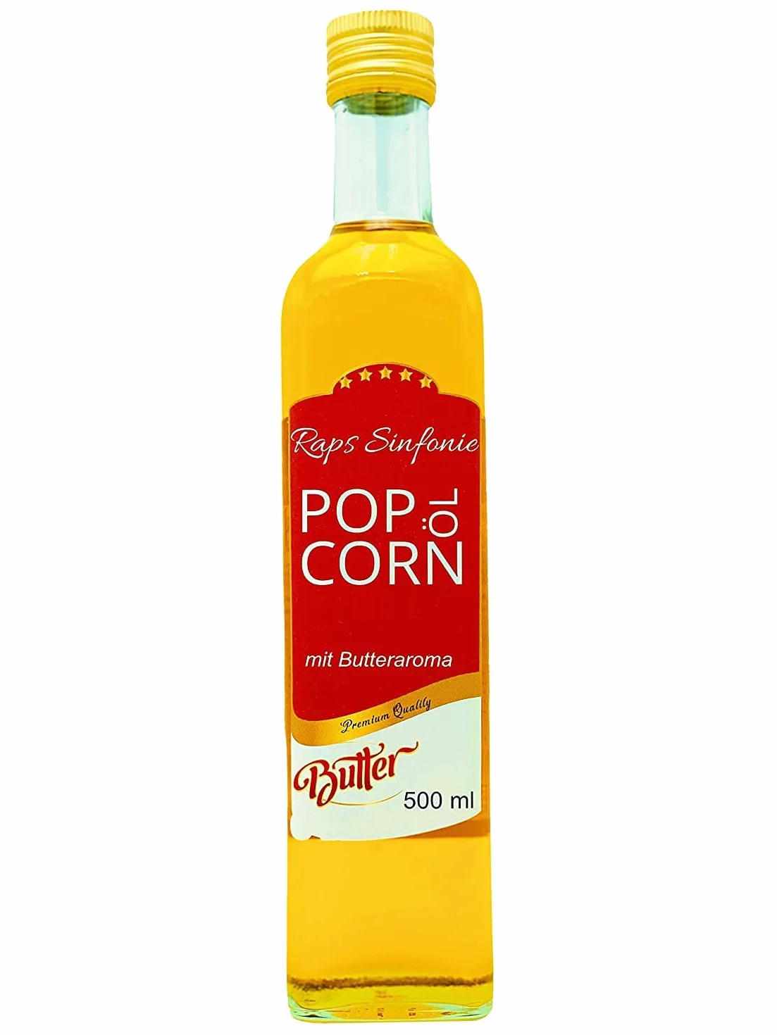 Hopser Food Fun 500 ml oleju do popcornu o delikatnym naturalnym smaku masła i praktycznym dzióbkiem do nalewania popcornu o smaku masła kukurydzianego nadającego się do podgrzewania tłuszcz symfonia rzepaku o smaku oleju z pestek winogron i masła