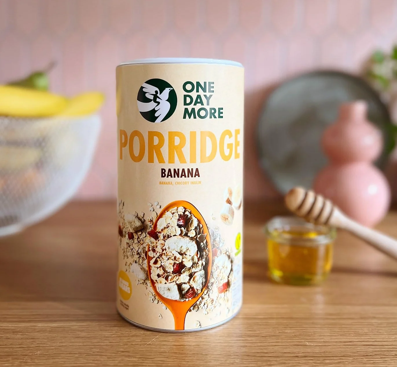 OneDayMore Owsianka bez cukru z bananami 1350 g musli wegańskie płatki owsiane 100% naturalne składniki 3 sztuki