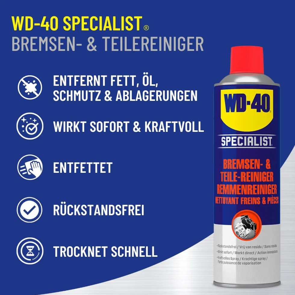 WD-40 Specialist Środek do czyszczenia hamulców 500 ml – usuwanie tłuszczu do hamulców, sprzęgieł i części silnika