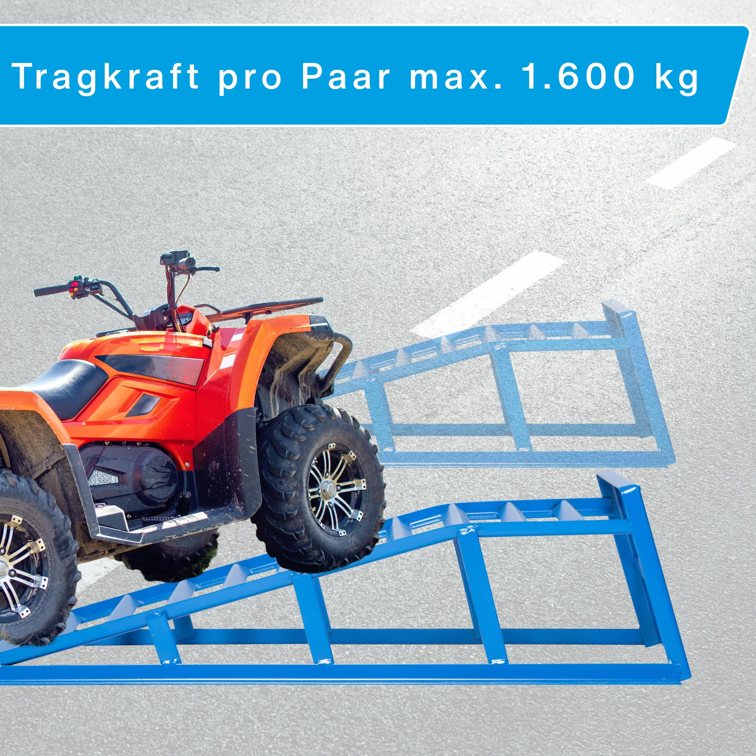 Cartrend Zestaw rampy dostępowej, bardzo wytrzymały i szeroki, obciążenie 1,6 tony na parę, odległość opon do 225 mm, niebieski