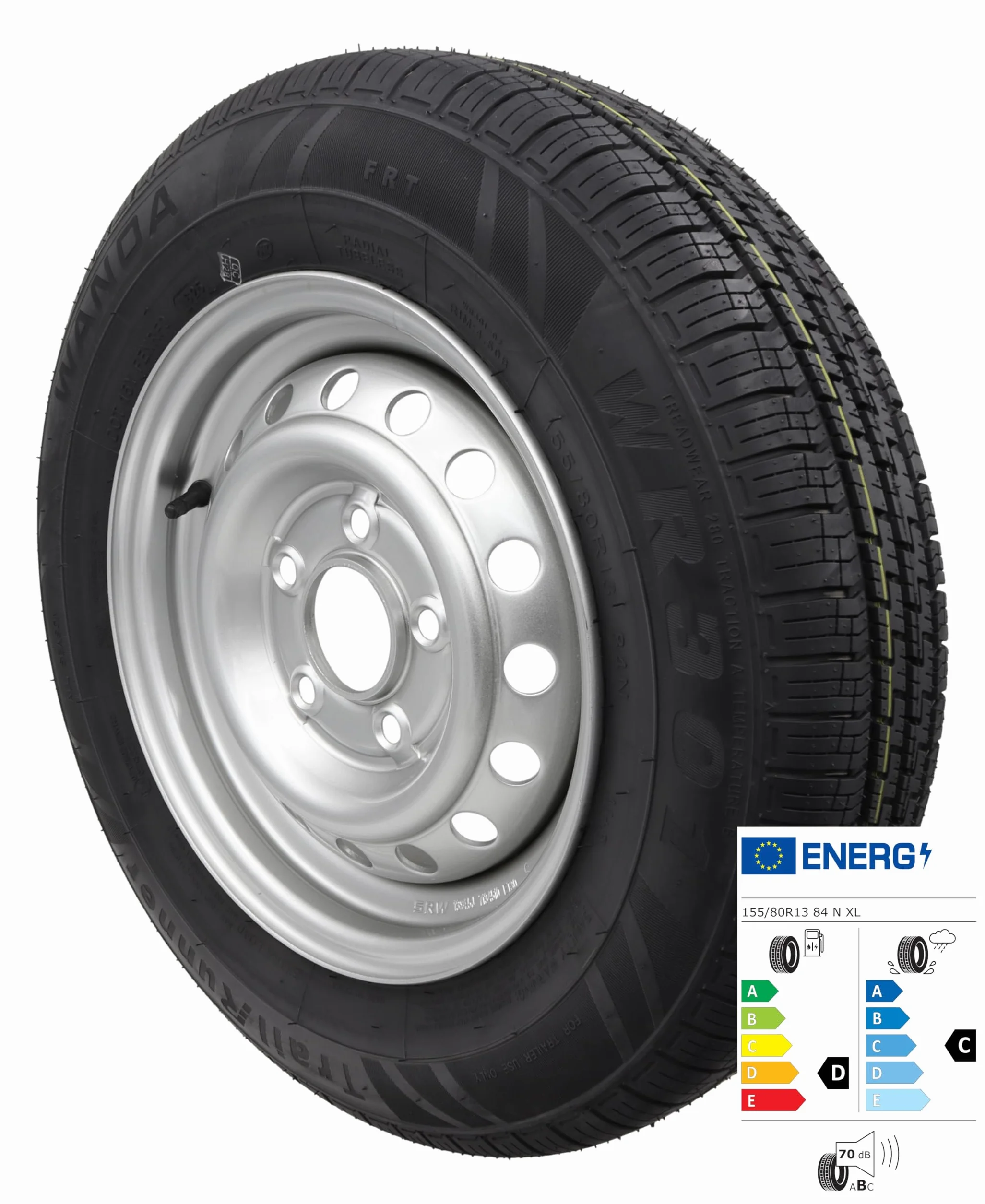 Kompletne koło 155/80R13 84N 112 x 5, 5 otworów, 155 R 13 do samochodów osobowych, przyczepa 4,5 Jx13, koło do przyczepy