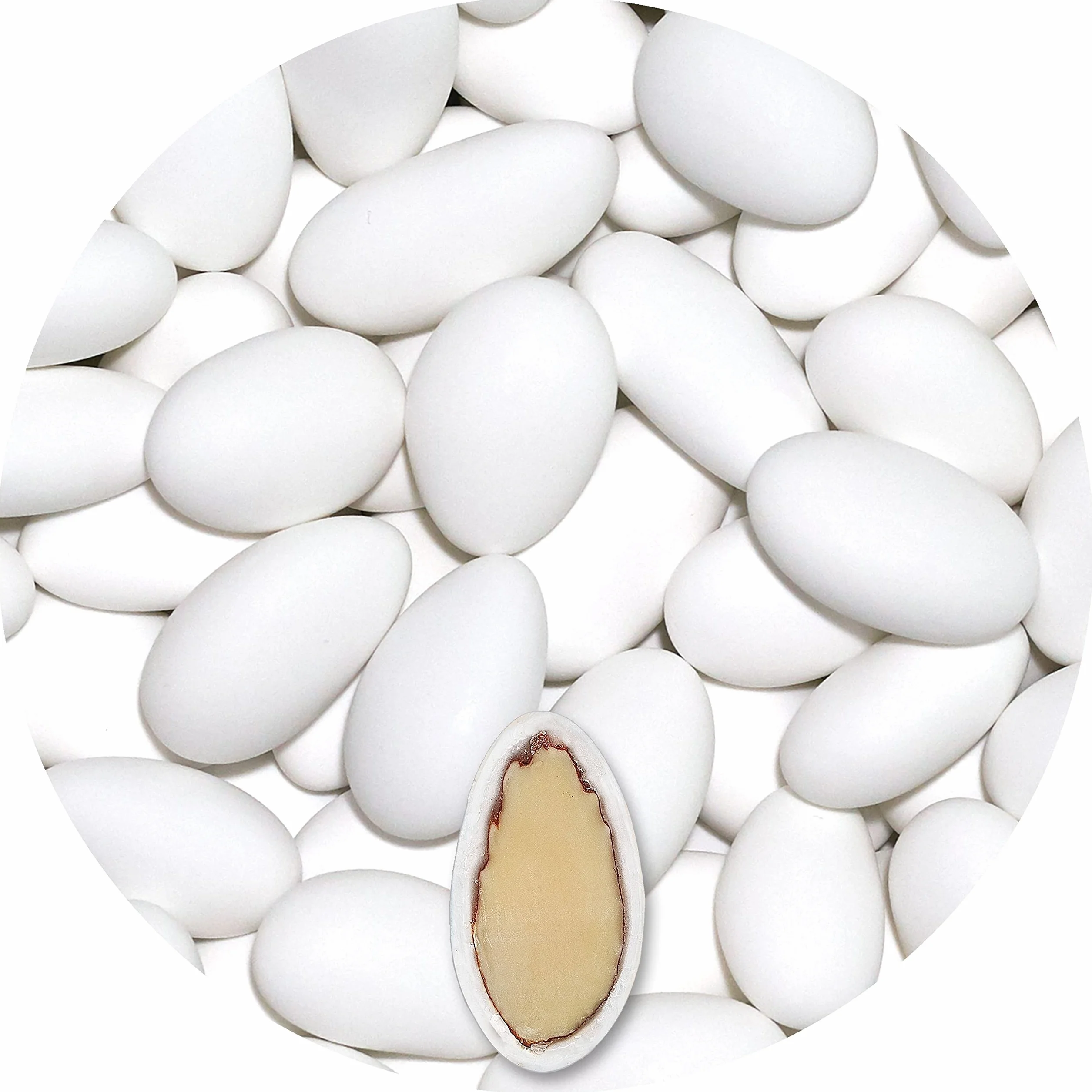 EinsSein® migdały weselne, najwspanialsza tradycja z Włoch, migdały weselne, białe, matowe 1 kg, 2 kg, 3 kg, 65 prezentów dla gości / kilogramy migdałów polanych cukrem, z czekoladą, bombonierki, tabliczki czekolady bez migdałów, upominki zapakowane w wor