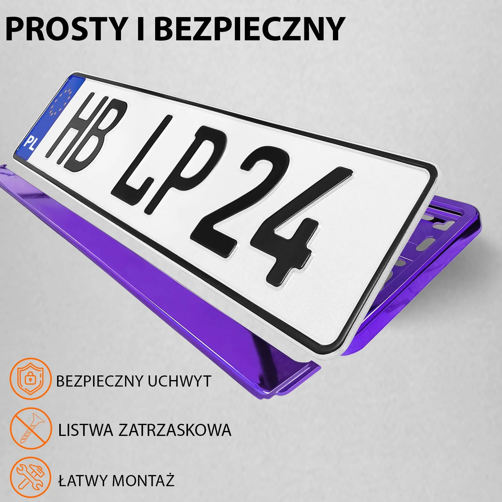 2x Uchwyt tablicy rejestracyjnej - trwały i bezpieczny - 8 śrub - fioletowy chrom - 520x110 mm - Ramka do tablic rejestracyjnych - pasuje do każdego samochodu - dla polskich tablic PL - uniwersalny