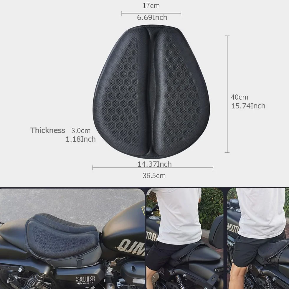 Składana żelowa poduszka na siedzenie motocyklowe, pokrowiec na siedzenie motocyklowe, duża struktura plastra miodu 3D, amortyzacja wstrząsów, oddychająca podkładka na siedzenie na długie