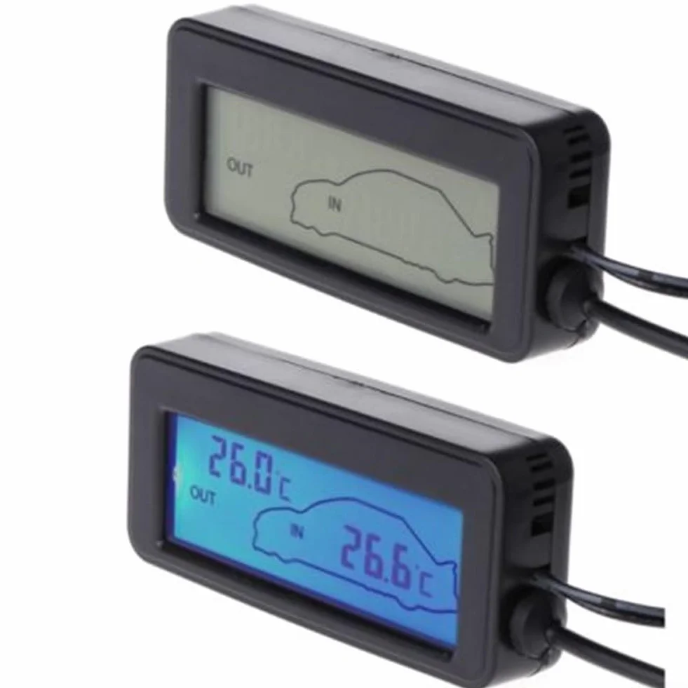 QOXEZY Termometr zewnętrzny 12 V do wnętrza samochodu, termometr samochodowy, cyfrowy wyświetlacz LCD (zielony)