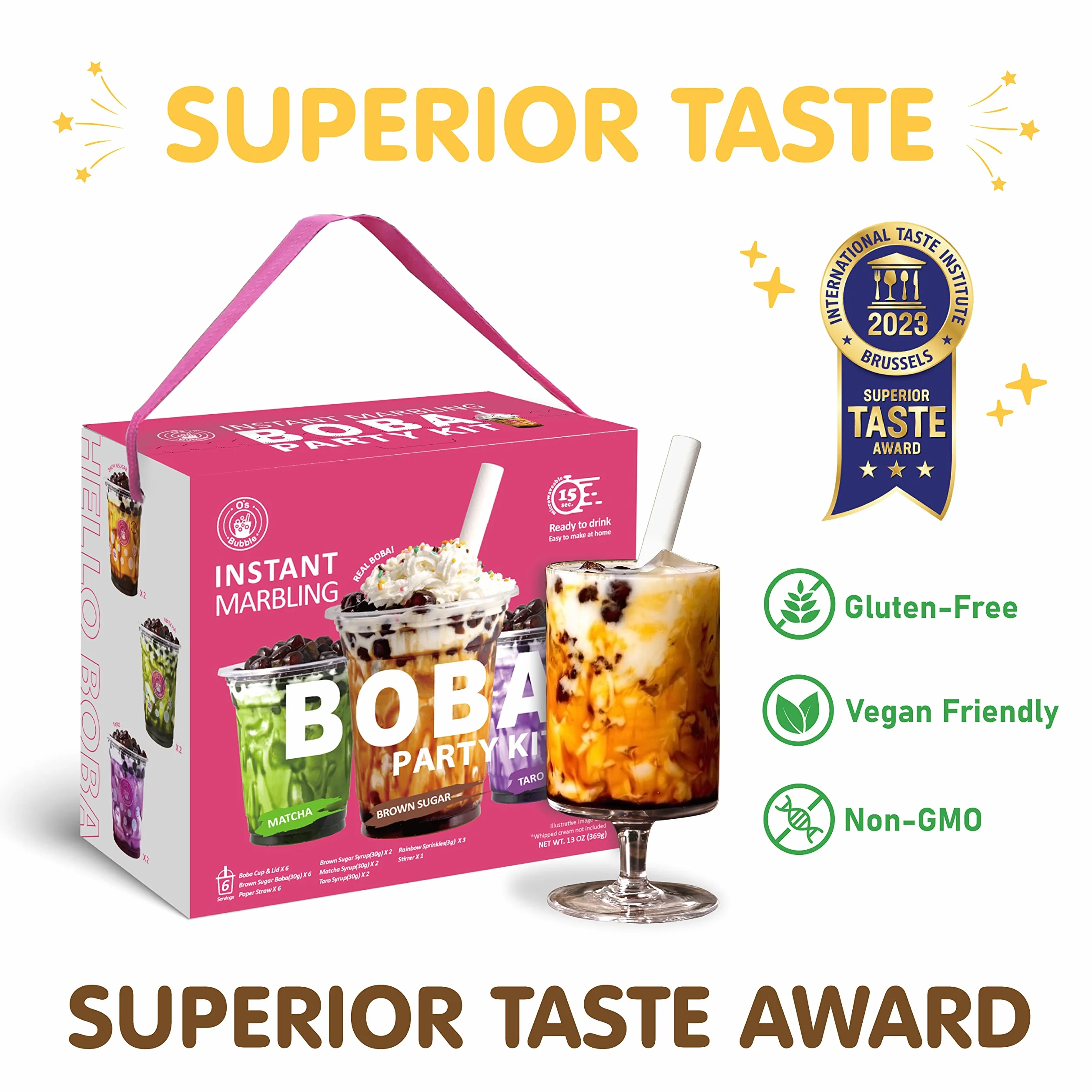 O's Bubble Tea Kit - Boba Tea Kit - Instant Marbling Boba Tea Party Kit - 6 Serving Boba Tea Kit - Instant Popping Boba - Bubble Tea Set (Shelf Stable)