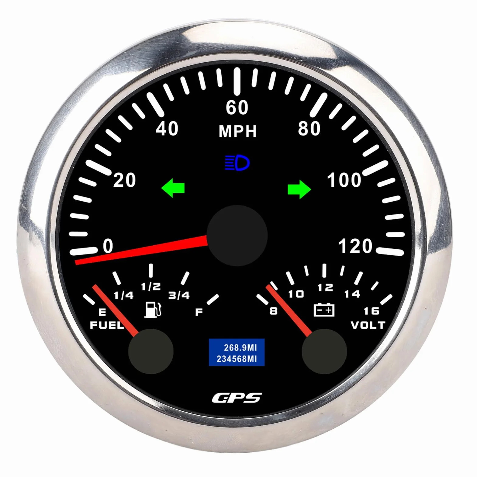 Prędkościomierz GPS Przebieg dla Ciężarówki RV 120MPH 85mm Wskaźnik 3 w 1 7 Kolorów Podświetlenia Dotyczy Wszystkich Samochodów, Motocykli, łodzi (Czarna tarcza, srebrna ramka CX8307)