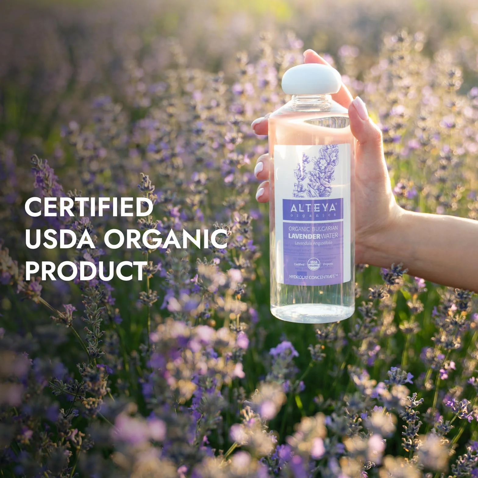 Alteya Organic Lavender Water 500 ml - Hydrolat Lawendowy - USDA Organic Toner do Twarzy - Regenerujący, Oczyszczający