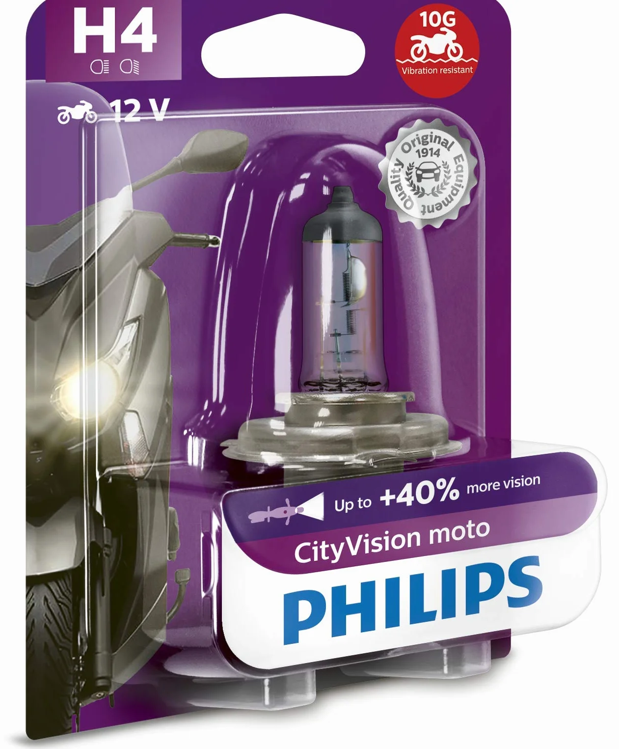 Philips 12342CTVBW City Vision Moto H4 Motorrad-Scheinwerferlampe, 1er Blister