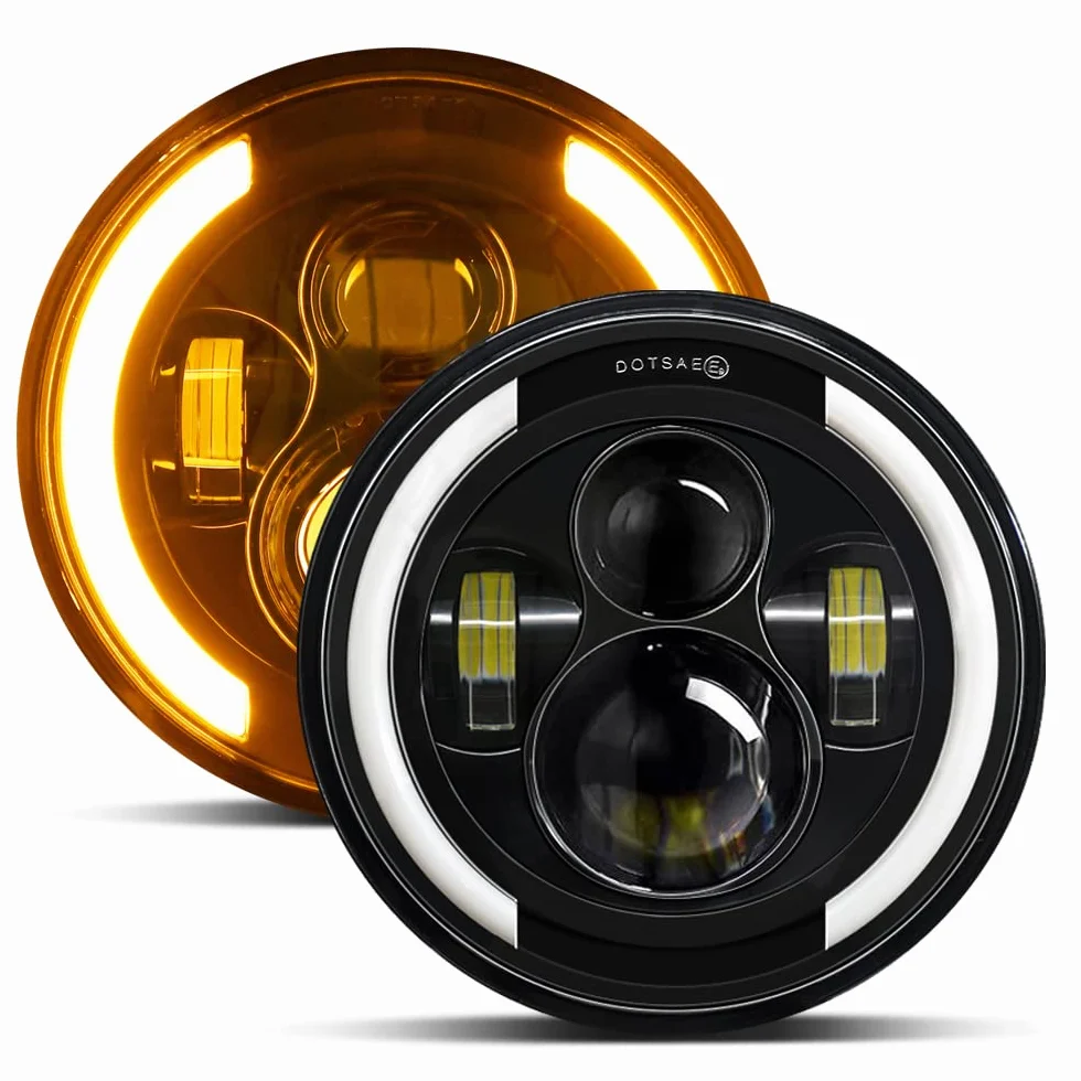 Para reflektorów LED 100W10 000lm, 4 soczewki Angel Eyes 3000K + 6000K 4 tryby oświetlenia okrągłe, tryb offroad ogień krzyż DRL hi-lom
