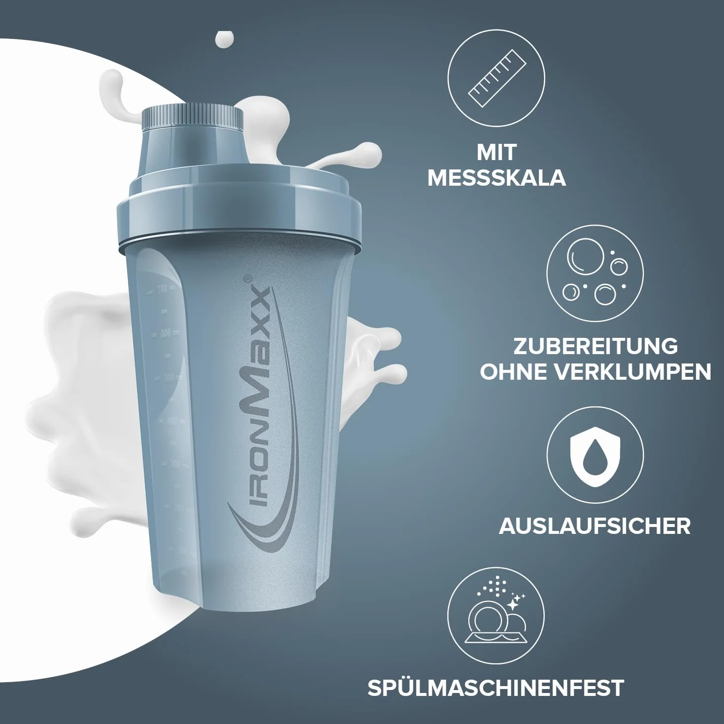 IronMaxx Shaker do Białka 700 ml Kyanite Blue | Shaker Proteinowy z Sitkiem i Skalą | Szczelny, BPA Free, do Zmywarki