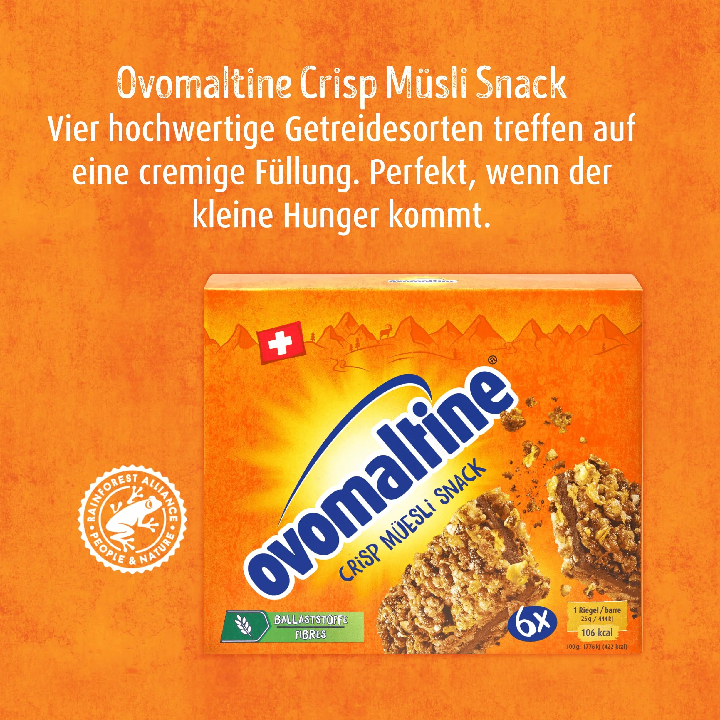 Ovomaltine Crisp batonik musli czekoladowy z płatkami śniadaniowymi z kremem Ovomaltine 6 x 25 g