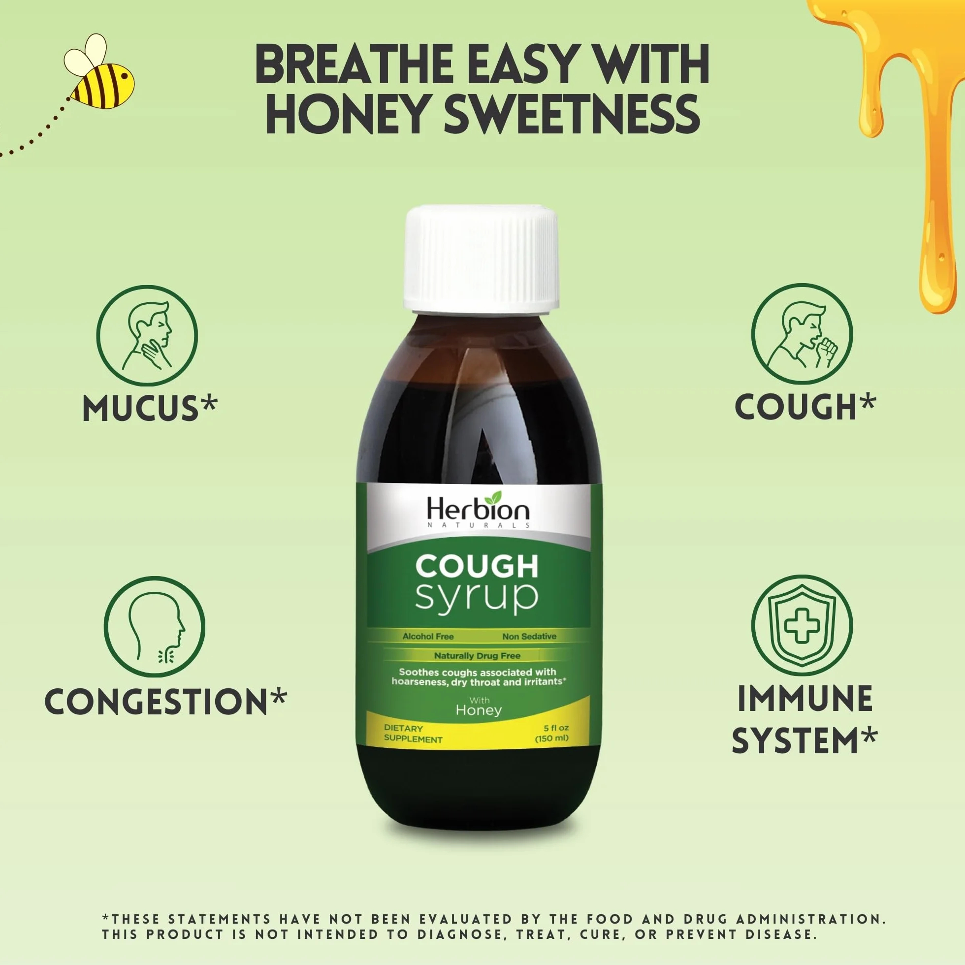 Herbion Naturals Syrop na kaszel z miodem - 5 FL Oz - pomaga na kaszel i łagodzi ból gardła - dla dorosłych i dzieci od 13 miesięcy - 24 syropy na kaszel