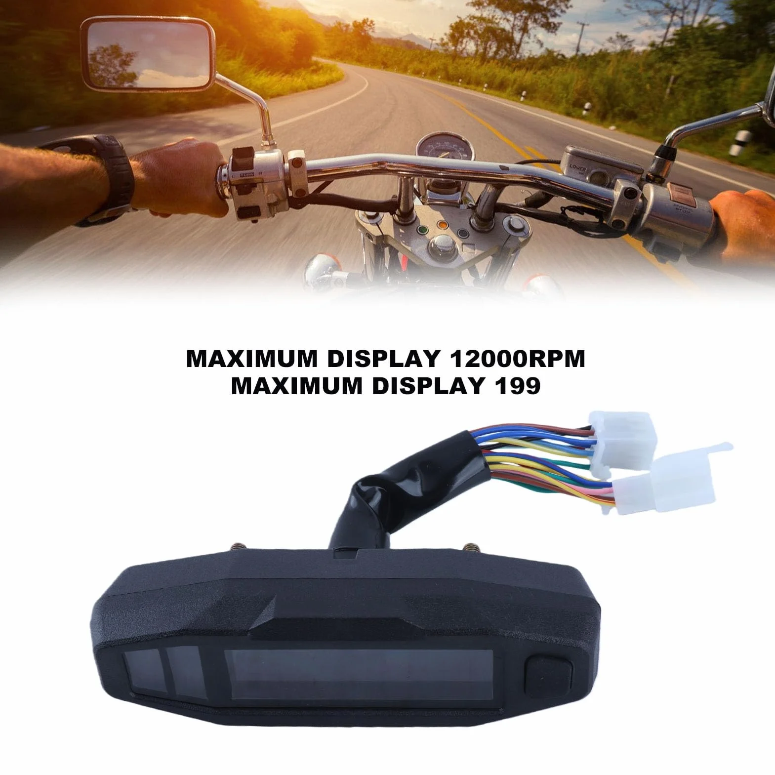 Prędkościomierz motocyklowy, 0-199KM/H 12V wyświetlacz LCD cyfrowy prędkościomierz drogomierz wskaźnik paliwa z podświetleniem, przełączanie kilometrów i mil, wskaźnik cyfrowy