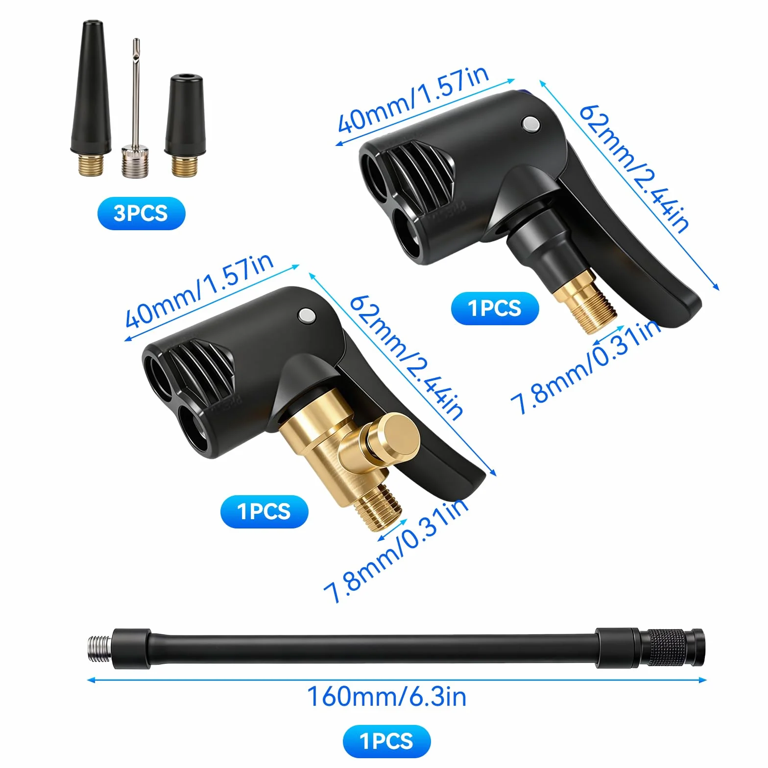 Adapter do wentylu francuskiego mosiężny 2 sztuki z wężem do pompowania opon rower motocykl samochód ciężarówka czarny