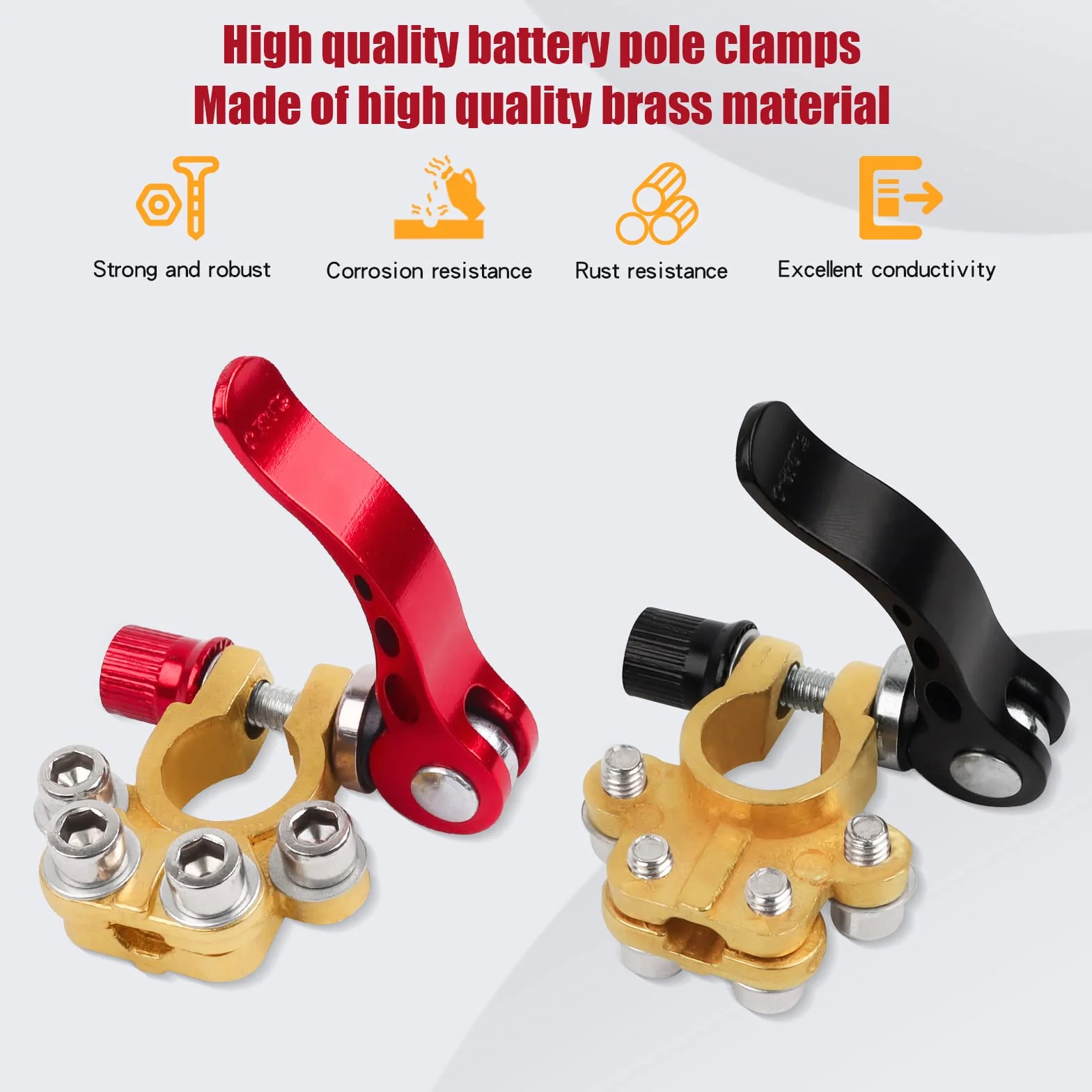 2 szt. 4-drożne zaciski akumulatora 12 V, zaciski akumulatora samochodowego 12 V Quick Release mosiężne zaciski akumulatora do samochodów, vanów, statków, kamperów 12/24/60 V