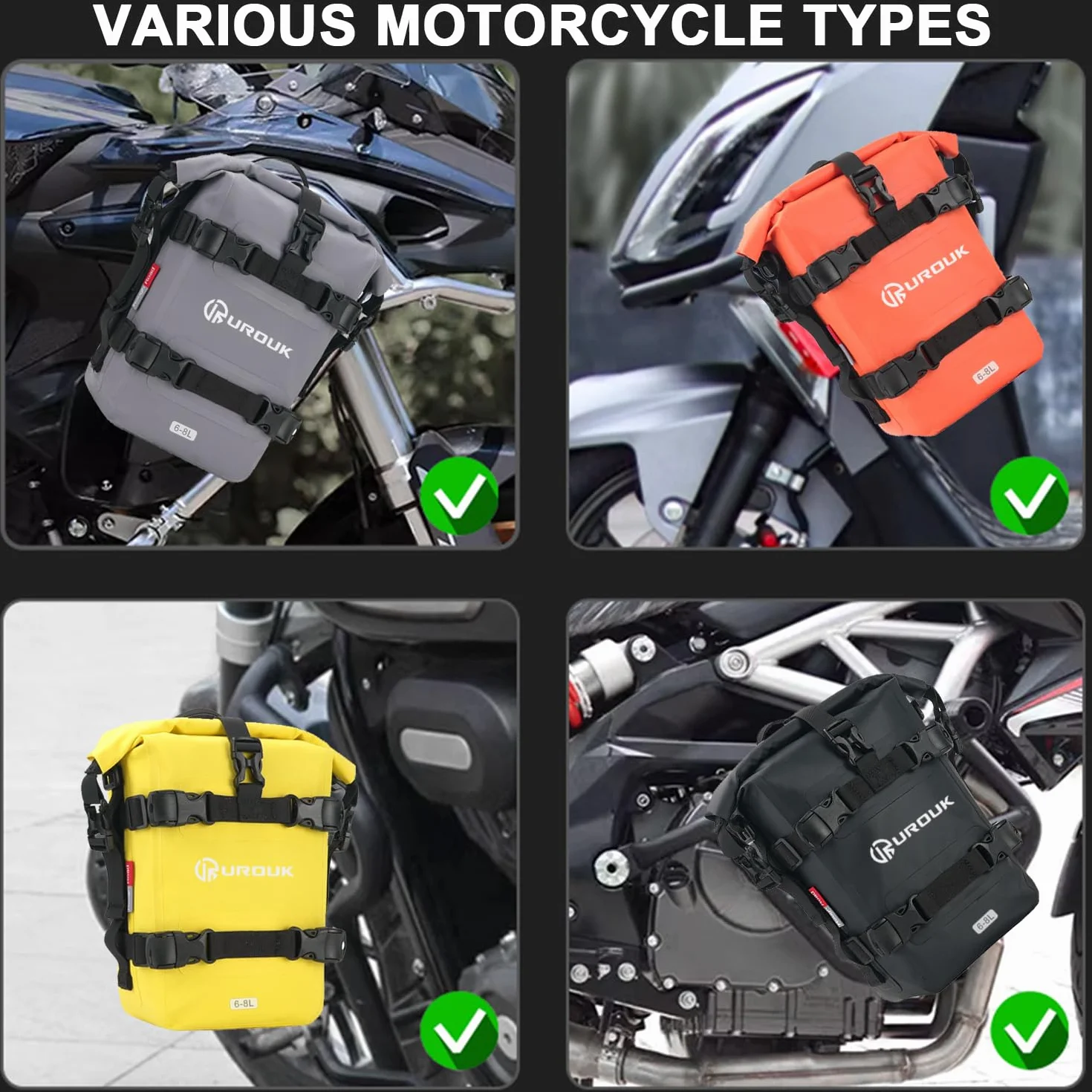 Torba boczna z pałąkiem przeciwupadkowym, 6 l, wodoszczelna, na zderzaki motocyklowe, kieszeń boczna, torba na motocykl, rama boczna, walizka na tylną torbę, z paskami na ramię