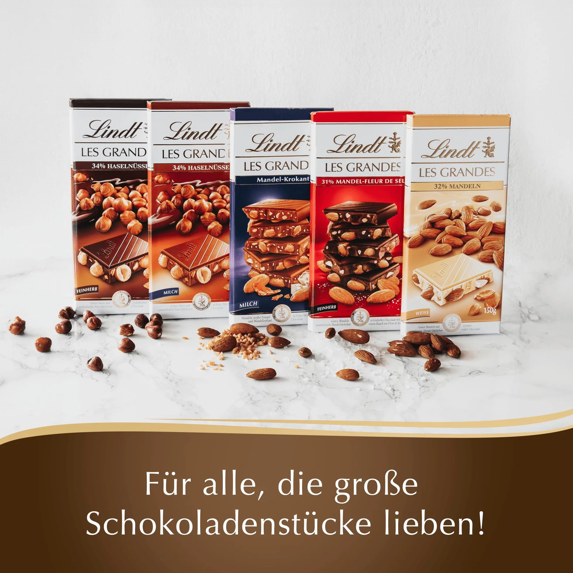 Lindt Czekoladowy migdał Les Grandes | Tablica 150 g | Całe migdały i karmelizowane kawałki migdałów w delikatnej białej czekoladzie | Czekoladowy prezent