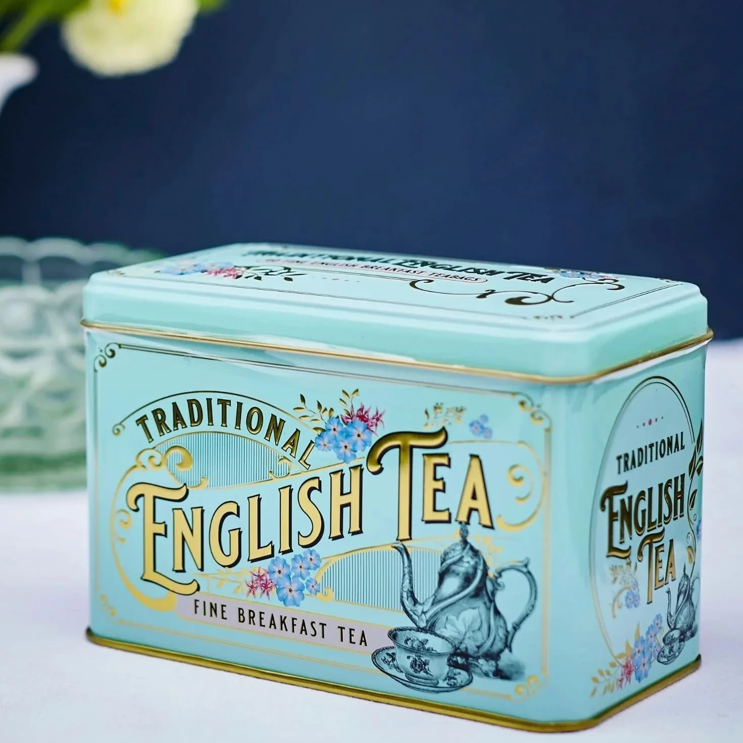 New English Teas Vintage wiktoriańska puszka na herbatę z 40 angielskimi saszetkami do herbaty na śniadanie