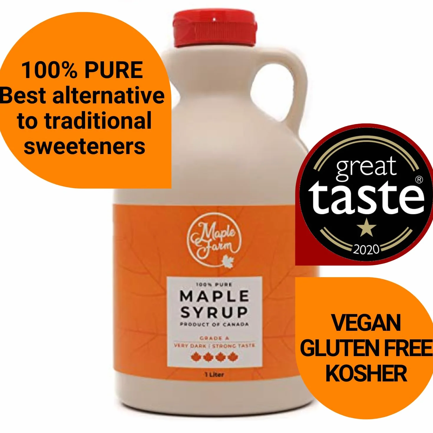 MapleFarm - Czysty syrop klonowy - Wyprodukowano w Kanadzie - Klasa A (Very Dark, Strong taste) - Dzbanek 1 L - Pure maple syrup - Maple syrup