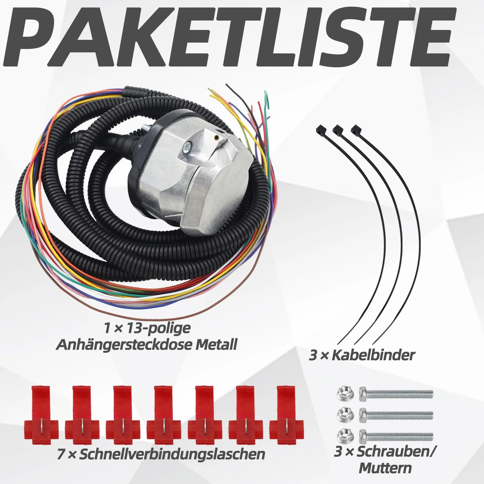 13-biegunowa wtyczka do przyczepy z kablem o długości 2 m, adapter do przyczepy i przedłużacz, gniazdo do przyczepy z metalową pokrywą, wodoszczelne, pasuje do przyczep kempingowych, kamperów