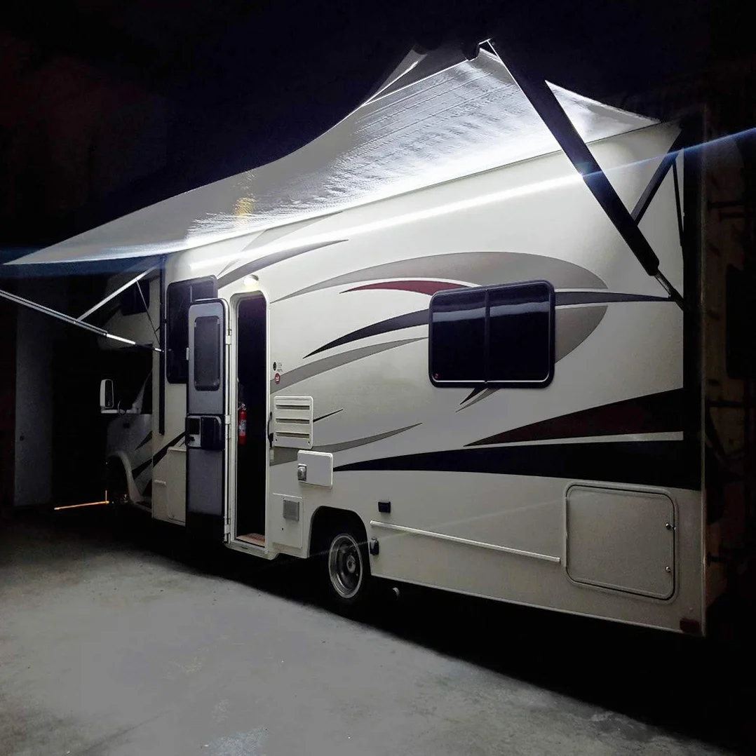 Seagen RV Led markiza na imprezę, światło Led markiza taśma światło do kampera przyczepy kempingowej podróż przyczepa stoiska koncesyjne samochody ciężarowe, oświetlone zadaszenie miejsce na karty do gry, 5 m (16,4 stóp), DC 12 V, białe