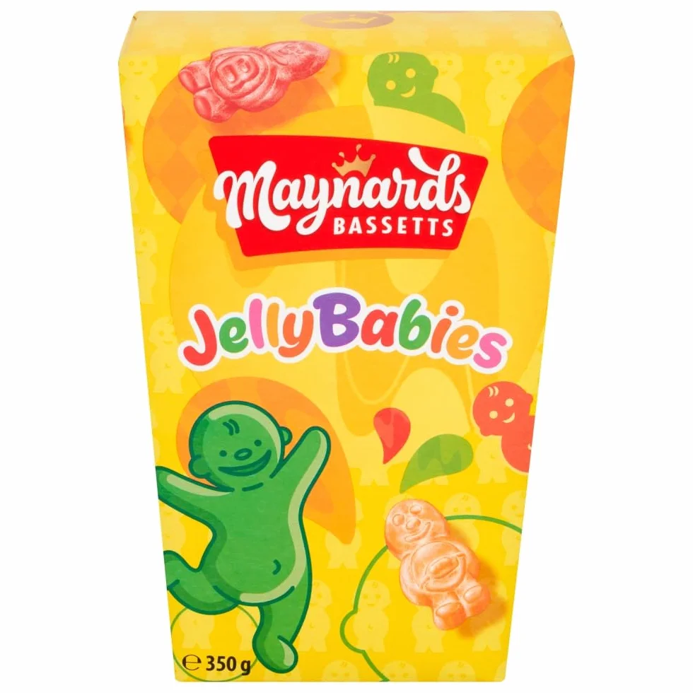 Maynards Bassetts Jelly Babies słodycze, miękkie owocowe cukierki galaretki, pudełko do dzielenia się 350 g (1 opakowanie)