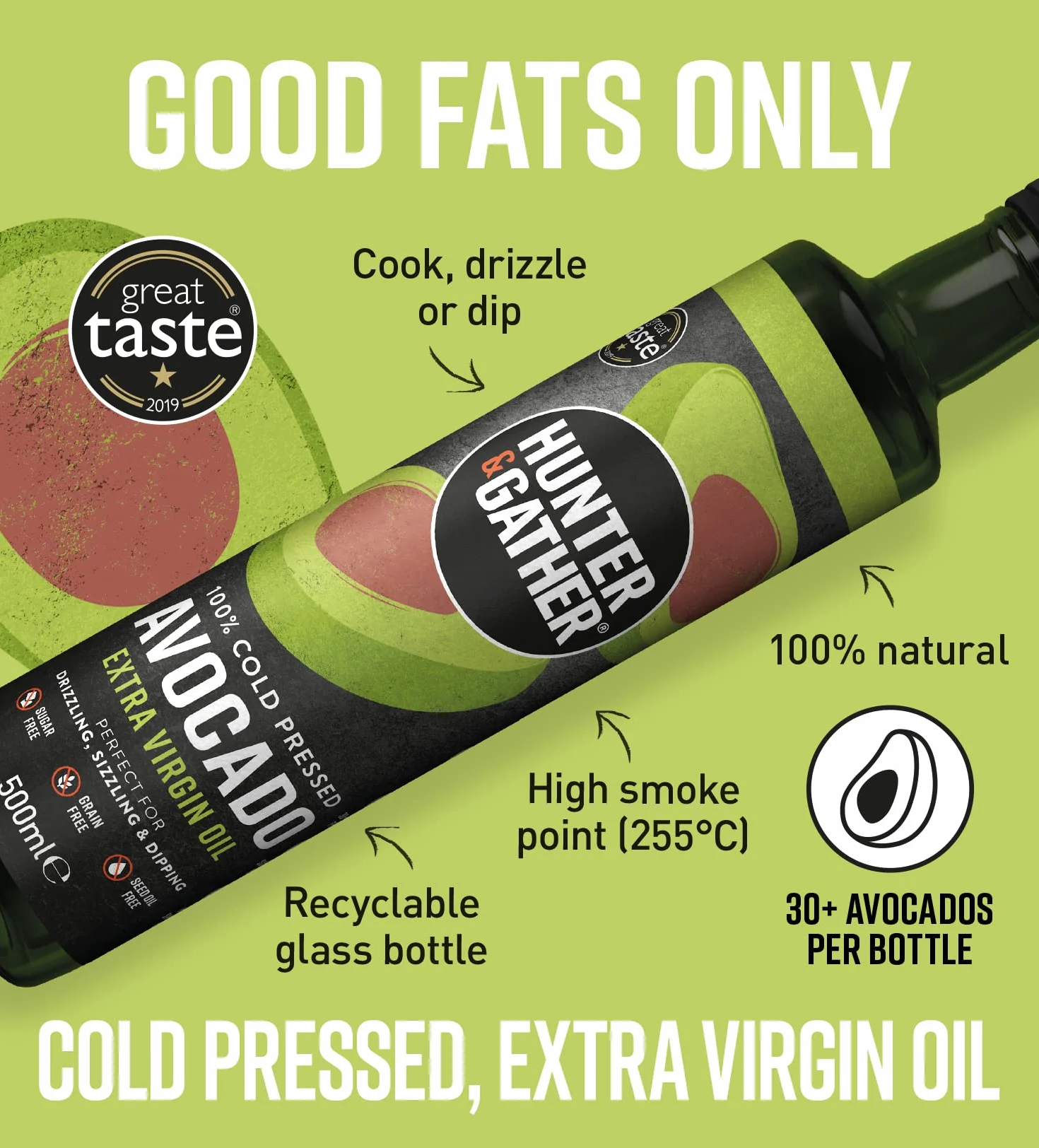 Natywny olejek z awokado, tłoczony na zimno, nierafinowany, 100% naturalny, wszechstronny olejek z awokado, bez cukru, glutenu lub produktów mlecznych (500 ml)