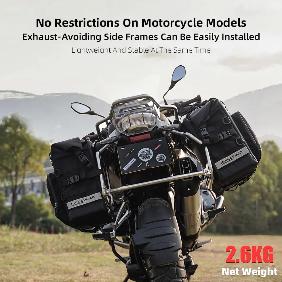 Rhinowalk Torba na siodełko motocyklowe, wodoodporna, szybkie odpinanie, torba boczna motocykla, 25 l, pasuje do większości stojaków motocyklowych na rower przygodowy i sportowy (czarna, 1 opakowanie)