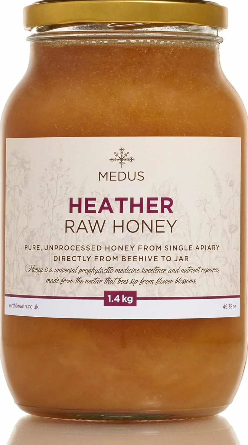 Earthbreath Wild Ling Heather Raw Honey - 1,4 kg - czysty, nieprzetworzony, niepasteryzowany - z pojedynczej pasiery, naturalny słodzik do gotowania, herbaty, soku, napojów, żywności - szklany słoik