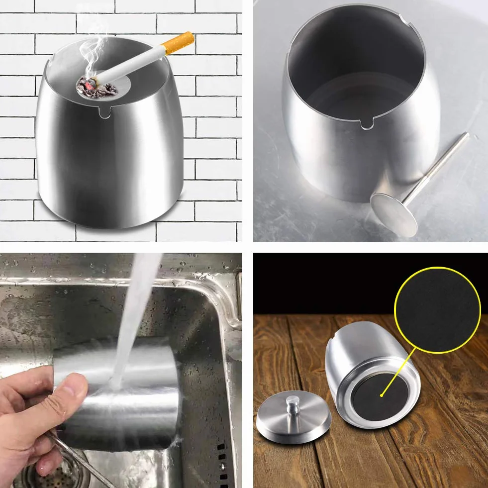 Popielniczka do pomieszczeń zewnętrznych zamknięta oryginalna popielniczka design duża ochrona zapachowa na zewnątrz zamknięta z pokrywą ze stali nierdzewnej Ashtray Outdoor nietłukąca się metal do