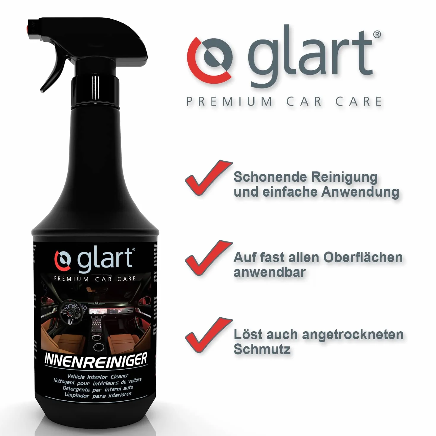 Glart 451IR środek do czyszczenia wnętrza samochodu, 1000 ml, spray do czyszczenia kokpitu, skóry, tworzywa sztucznego, tekstyliów, do pielęgnacji wnętrz o świeżym zapachu, zalecane stosowanie ze