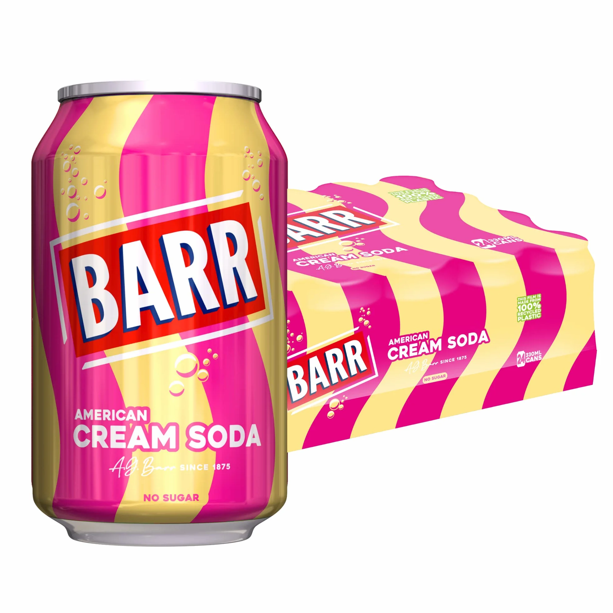 BARR Od 1875 roku, Cream Soda, 24 opakowania puszek na napoje gazowane, bez cukru, 24 x 330 ml