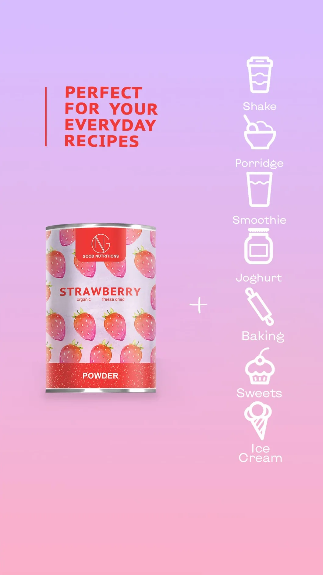 Good Nutritions® Proszek truskawkowy – liofilizowany | ekologiczny, wegański, bez dodatków, smoothie, miska do smoothie, jogurt, deser, granola, 120 g