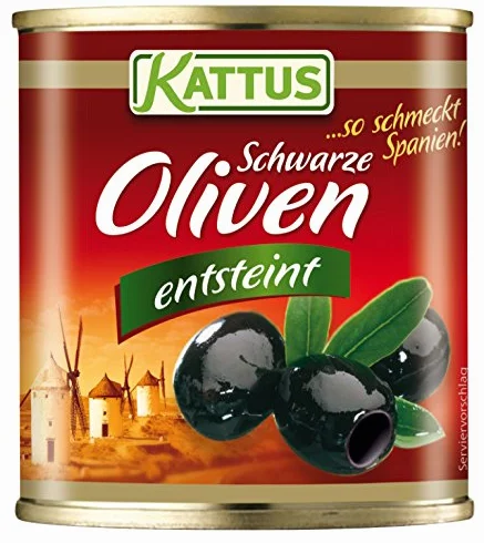 Kattus Hiszpańskie czarne oliwki, bez pestek, 8 sztuk (8 x 200 g)