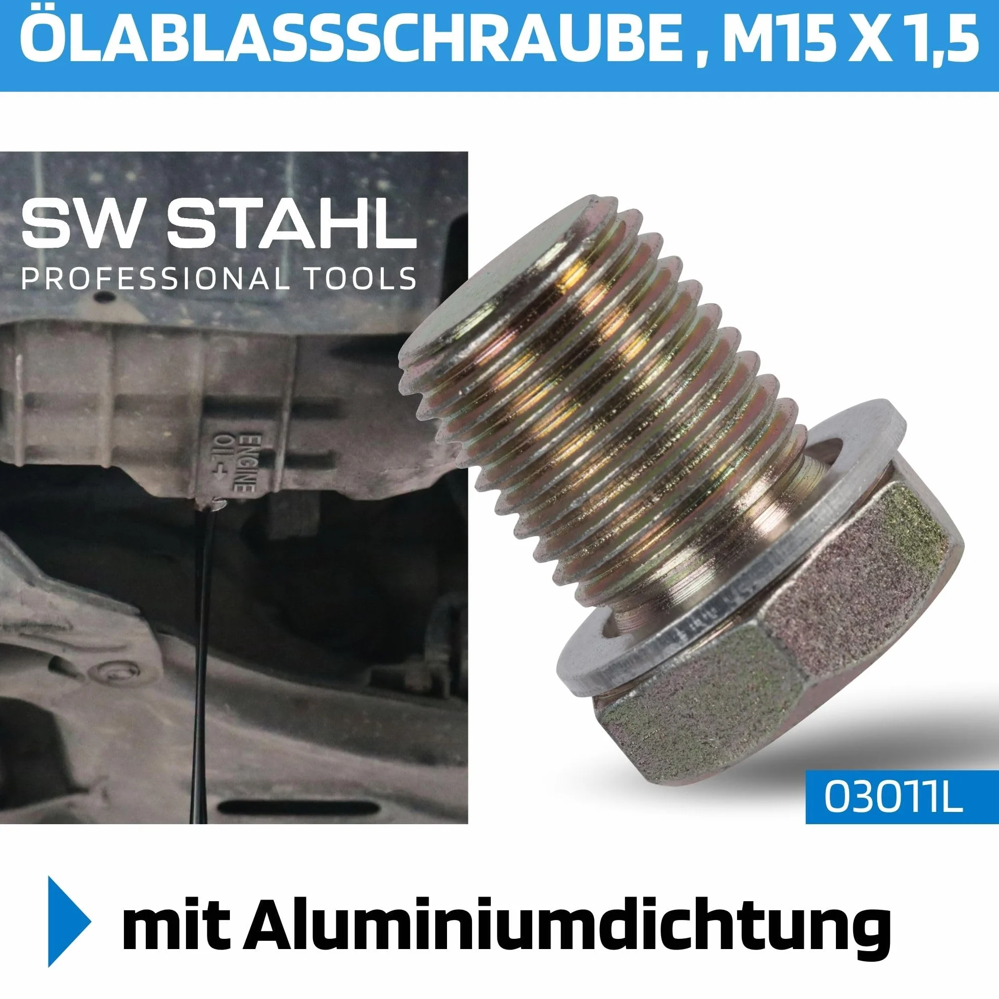 SW-Stahl 03011L śruba spustowa oleju M 15 x 1,5 z uszczelką aluminiową