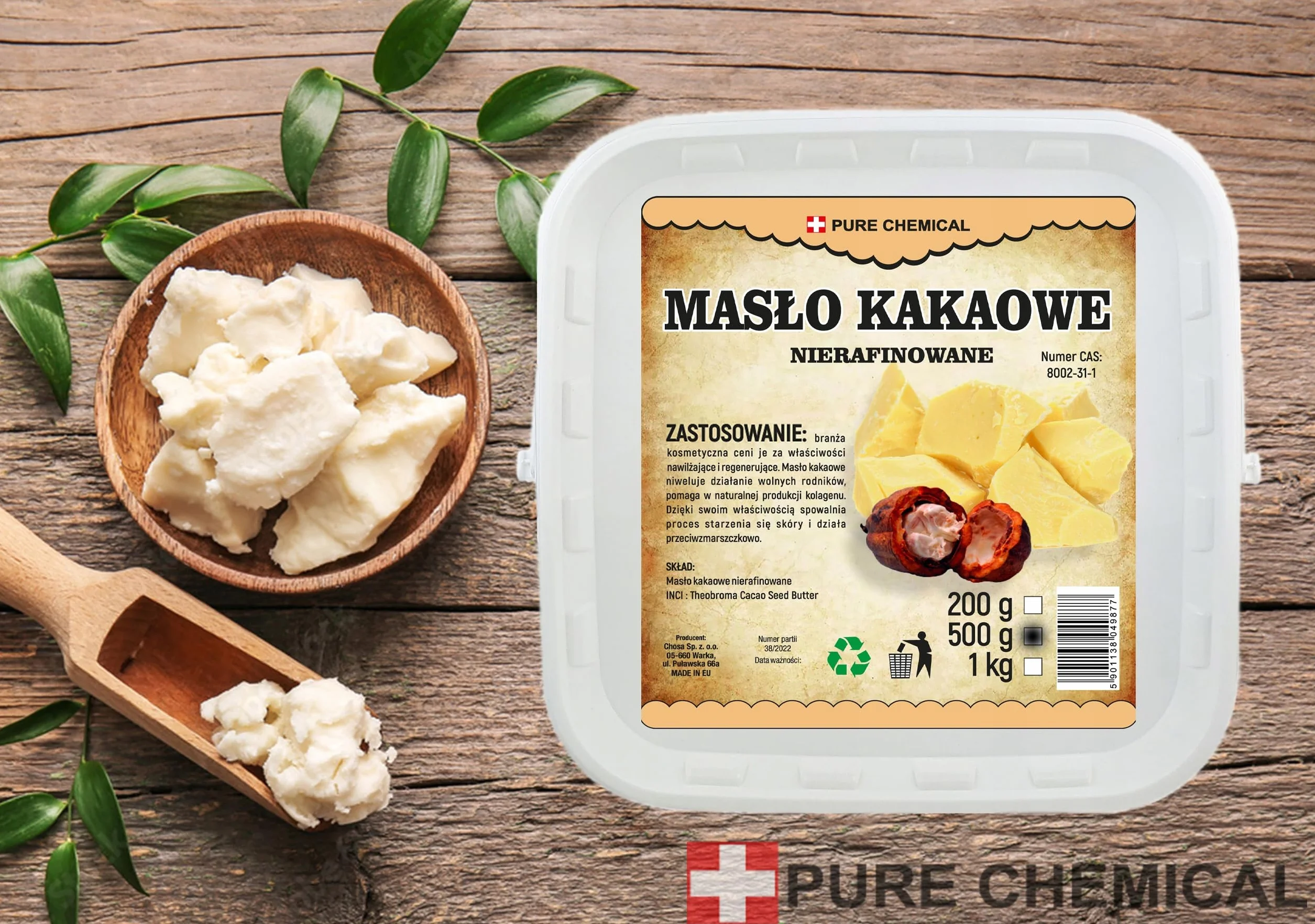 PURE CHEMICAL Masło Kakaowe Nierafinowane Naturalne Łupane (0,5kg)